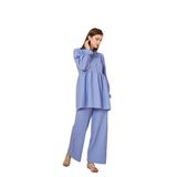 Kadın Gofre Balon Kol Büzgülü Tunik/Beli Lastikli Cepli Pantolon Tesettür Takım 3531350 Mavi- Buz 42