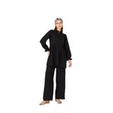 Kadın Gofre Balon Kol Büzgülü Tunik/Beli Lastikli Cepli Pantolon Tesettür Takım 3531350 Siyah 36