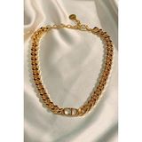 Kadın Gold Cd Harfli Christian Dior Model Kalın Zincir Kolye Altın Renk - 335