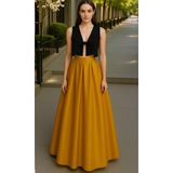 Kadın Gold Cepsiz Pileli A-Line Abiye Etek - 2XL