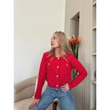 Kadın Gold Düğme Detaylı Cepli Hırka Kırmızı