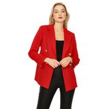 Kadın Gold Düğmeli Blazer Ceket Kırmızı 42