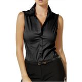 Kadın Gömlek Pamuk Spor Fit Sıfır Kol - Siyah - 2XL