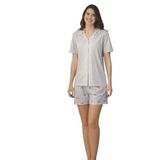 Kadın Gömlek Yaka-Çilek Desenli- Kısa Kollu ve Şortlu Pijama Takımı-Açık Mavi-%100 Pamuk (L)