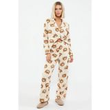 Kadın Gömlek Yaka Standart Kol Regular Kalıp Wellsoft Örme Pijama Takımı Şık