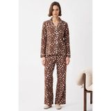 Kadın Gömlek Yaka Uzun Kol Fitted Kalıp Leopar Desenli Pijama Takımı Kaliteli