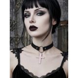 Kadın Gotik Haç Choker Kolye – Siyah Deri Boyunluk, Taşlı Haç Kolye Ucu, Y2K Punk Gothic Ayarlanabilir Kolye GTK3