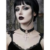 Kadın Gotik Haç Choker Kolye – Siyah Deri Boyunluk, Taşlı Haç Kolye Ucu, Y2k Punk Gothic Ayarlanabilir Kolye