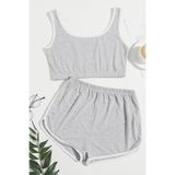 Kadın Gri Askılı Crop Top ve Şortlu Gecelik Takım H110559