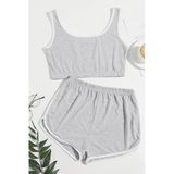Kadın Gri Askılı Crop Top Ve Şortlu Gecelik Takım