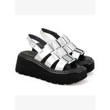 Kadın Gri Dolgu Tabanlı Deri Sandalet