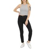Kadın Gri Fitilli T-shirt Halter Yaka Örme Atlet (gri, L)