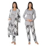 Kadın Gri Hamile Lohusa Pijama Takım Sabahlık 8084, 2XL, 8084G-89D0018311615