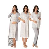 Kadın Gri Hamile Lohusa Sabahlık Gecelik Pijama Takım 4'lü Set, 2XL, B8016EF-19804IGP2716734