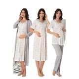 Kadın Gri Hamile Lohusa Sabahlık Gecelik Pijama Takım 4'lü Set, L, B8016EF-19804IGP2716732