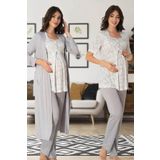 Kadın Gri Hamle Lohusa Sabahlıklı Pijama Takımı (Gri/XL)