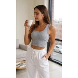 Kadın Gri Kare Yaka Crop Top Bluz – Şık, Rahat Ve Kolay Kombinlenebilir