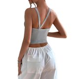 Kadın Gri Melanj Bisiklet Yaka Çapraz Askılı Crop Top Bluz (Gri, S)
