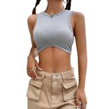 Kadın Gri Melanj Bisiklet Yaka Crop Top Büstiyer (Gri, S)