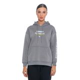 Kadın Gri Oversize 3 İplik Şardonlu Kapüşonlu Sweatshirt – Kol Baskılı Gri S