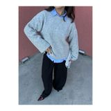 Kadın Gri Oversize Yumoş Dokulu Kazak 7014