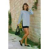 Kadın Gri Premium Bambu Keten Kumaş Uzun Kollu İnci Süslemeli Terletmez Tunik-Bluz 700-3733368