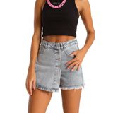 Kadın Gri Renk Önü Düğmeli Denim Şort Etek 1638 GRİ 34