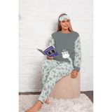 Kadın Gri Renk Zürafa Desenli Polar Kumaş Azl-6176 Pijama Takımı