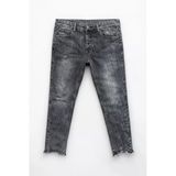 Kadın Gri Skinny Fit Püsküllü Paça Dar Kalıp Jean Pantolon