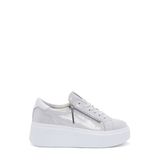 Kadın Gümüş Kalın Tabanlı Yandan Fermuarlı Deri Sneaker 25SFD3702SM