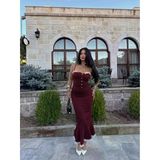 Kadın Güpür Dantel Detaylı Gizli Fermuarlı Midi Boy Elbise