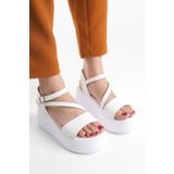 Kadın Hafif Rahat 6 cm Platform Topuklu Eva Taban Sandalet 4010-123-0001 Beyaz 39