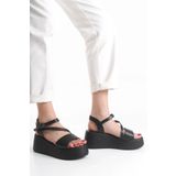 Kadın Hafif Rahat 6 cm Platform Topuklu Eva Taban Sandalet 4010-123-0001 Siyah 38