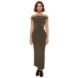 Kadın Haki Carmen Yaka Bodycon Maxi Elbise Özel Davetler İçin Şık Ve Modern Tasarım Fashion Forward-Haki-42