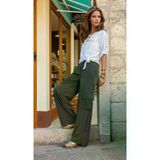 Kadın Haki Kupra Kumaş Cepli Beli Lastikli Bol Paça Kargo Pantolon 700-3600308