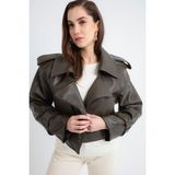 Kadın Haki Oversize Suni Deri Ceket - 36