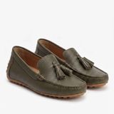 Kadın Hakiki Deri Babet Ayakkabı, Püsküllü Loafer Model, 1 cm Topuklu Termo Taban, Topuk Dikeni Konfor Destekli Dar Kalıp (Haki, EU Ayakkabı Beden Sistemi, Yetişkin, Kadın, Sayısal, Dar, 39)