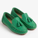 Kadın Hakiki Deri Babet Ayakkabı, Püsküllü Loafer Model, 1 cm Topuklu Termo Taban, Topuk Dikeni Konfor Destekli Dar Kalıp (Yeşil, EU Ayakkabı Beden Sistemi, Yetişkin, Kadın, Sayısal, Dar, 36)