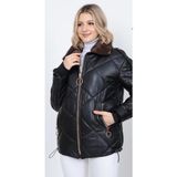 Kadın Hakiki Deri Mont Vizon Yakalı 2033 Özel Aspava Deri - 000-Siyah - 2XL
