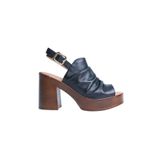Kadın Hakiki Deri Platform Topuklu Sandalet, Siyah, 38