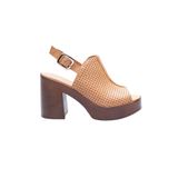 Kadın Hakiki Deri Platform Topuklu Tokalı Sandalet, Taba, 36