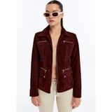 Kadın Hakiki Deri Süet Mont - Bordo - XL