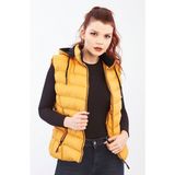 Kadın Hardal Kapüşonlu Şişme Yelek Kapüşon Içi Polar 5000 - S