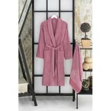 Kadın Havlulu Banyo Bornoz Takımı % 100 Pamuklu Mürdüm L-XL