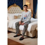 Kadın Hayvan Baskılı Bisiklet Yaka Sweatshirt ve Çizgili Pijama Altı Takımı Fonksiyonel Şık