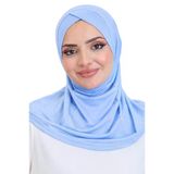 Kadın Hazır Türban Çapraz Tek Parça Pratik Namaz Başörtüsü Açık Mavi