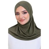 Kadın Hazır Türban Çapraz Tek Parça Pratik Namaz Başörtüsü Haki