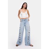 Kadın Ice 4s6-3 Palazzo Fit Kuş Gözü Detaylı Tasarım Denim Jean