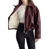 Kadın İçi Kürklü Kemerli Suni Deri Mont - Oversize İçi Peluş Astarlı Premium Biker Ceket (Bordo, S)