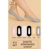 Kadın Içi Silikonlu Dantelli Babet Çorap 6 Lı Set - Çok Renkli - Standart